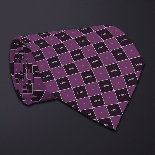 Purple Checkerboard Logo Pattern Stropdas