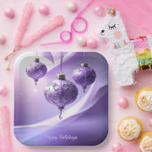 Purple Christmas Ball Holiday Paper Plate Papieren Bordje (Feest)