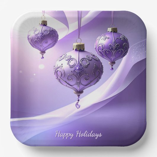 Purple Christmas Ball Holiday Paper Plate Papieren Bordje (Voorkant)