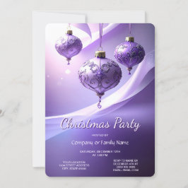 Purple Christmas Ball Holiday Party Invitation Kaart