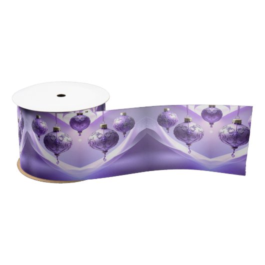 Purple Christmas Ball Holiday Satin Ribbon Satijnen Lint (Spoel)