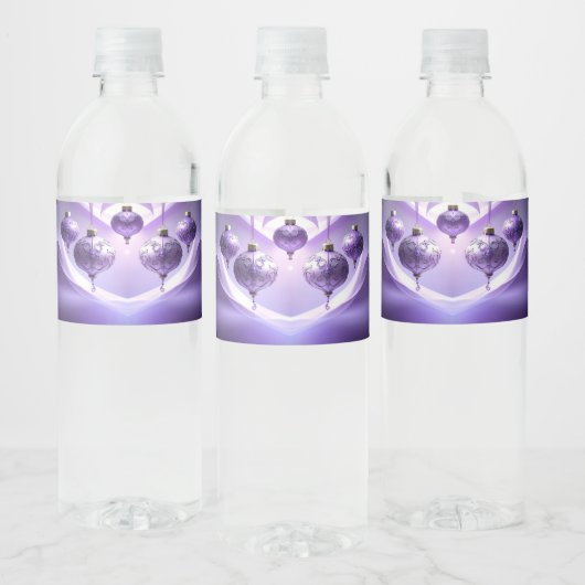 Purple Christmas Ball Water Bottle Label Waterfles Etiket (Flessen)
