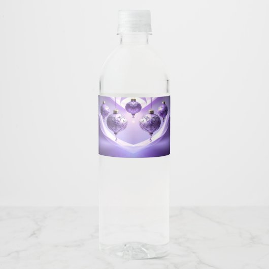 Purple Christmas Ball Water Bottle Label Waterfles Etiket (Voorkant)
