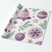 Purple Christmas Bells Wrapping Paper Cadeaupapier (Uitgerold)