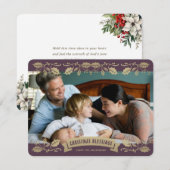 Purple Christmas Blessings Holly Berries Photo Feestdagenkaart (Voorkant / Achterkant)