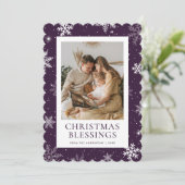 Purple Christmas Blessings Snowflake Photo Feestdagenkaart (Staand voorkant)