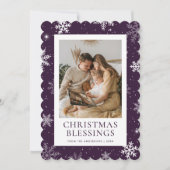 Purple Christmas Blessings Snowflake Photo Feestdagenkaart (Voorkant)