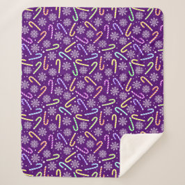 Purple Christmas Candy Canes with Snowflakes Sherpa Deken