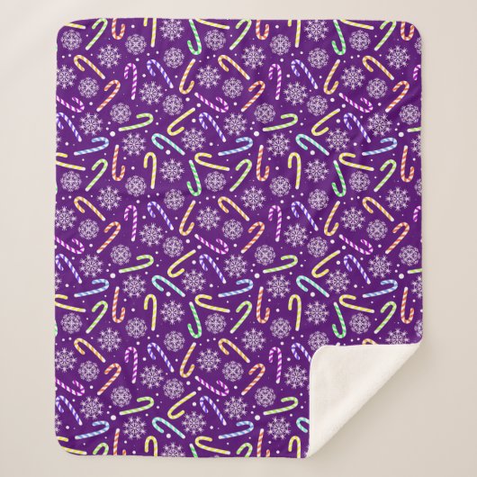 Purple Christmas Candy Canes with Snowflakes Sherpa Deken (Voorkant)