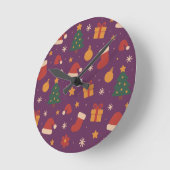 Purple Christmas Pattern Aesthetic – Cute Holiday  Ronde Klok (Hoek)