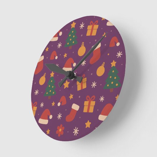 Purple Christmas Pattern Aesthetic – Cute Holiday Ronde Klok (Hoek)