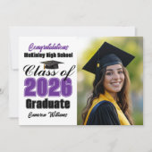 Purple Class of 2026 Graduate Photo Graduation Aankondiging (Voorkant)