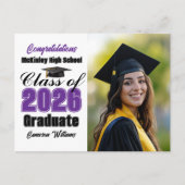 Purple Class of 2026 Graduate Photo Graduation Aankondigingskaart (Voorkant)