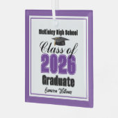 Purple Class of 2026 Graduation Custom Christmas Glas Ornament (Voorkant links)