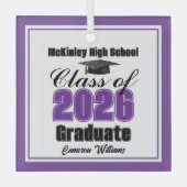 Purple Class of 2026 Graduation Custom Christmas Glas Ornament (Voorkant)