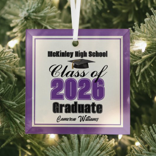 Purple Class of 2026 Graduation Custom Christmas Glas Ornament (Insitu)