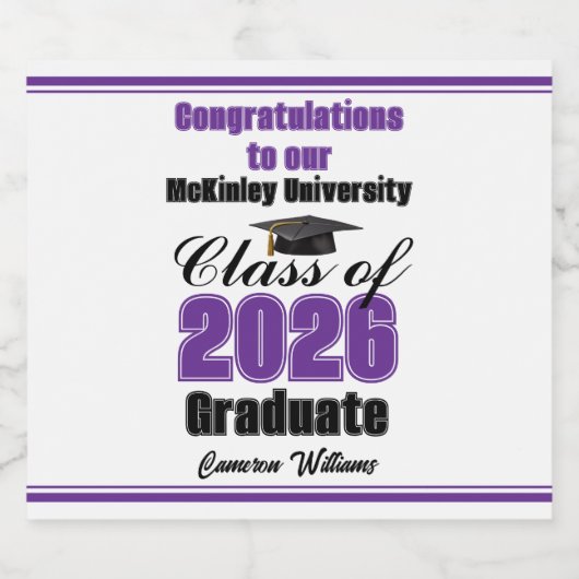 Purple Class of 2026 Graduation Party Custom Bier Etiket (Enkel label)
