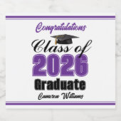 Purple Class of 2026 Graduation Party Custom Sparkling Wijnetiket (Enkel label)