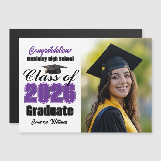 Purple Class of 2026 Graduation Photo Magnet Card (Voorkant / Achterkant)