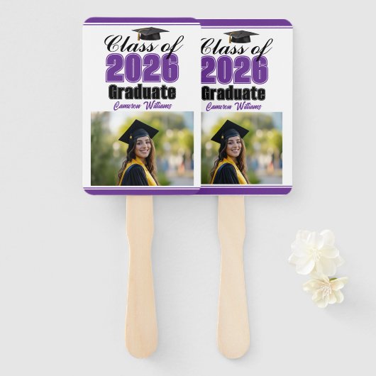 Purple Class of 2026 Photo Custom Graduation Photo Handwaaier (Voorkant en achterkant)
