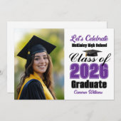 Purple Class of 2026 Photo Graduation Party Kaart (Voorkant / Achterkant)