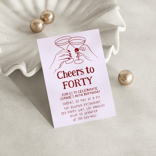 Purple Cocktail “Cheers to Forty 40th Birthday Kaart