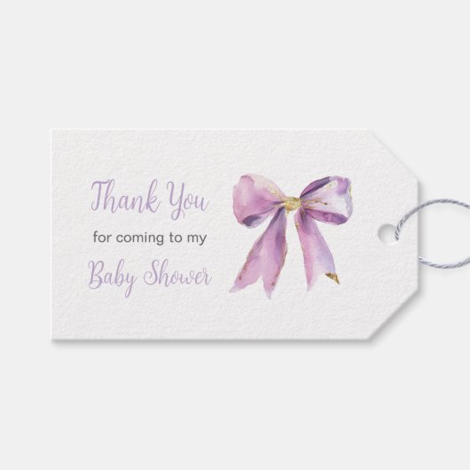 Purple Coquette Bow Baby Shower Cadeaulabel (Voorkant (Horizontaal))