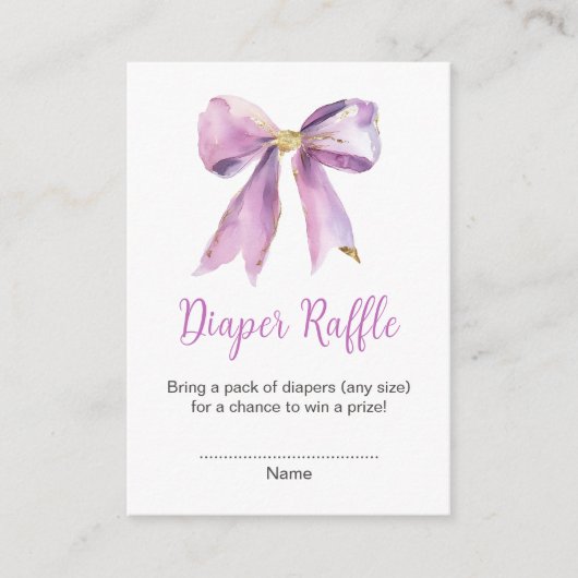 Purple Coquette Bow Baby Shower Diaper Raffle Informatiekaartje (Voorkant)