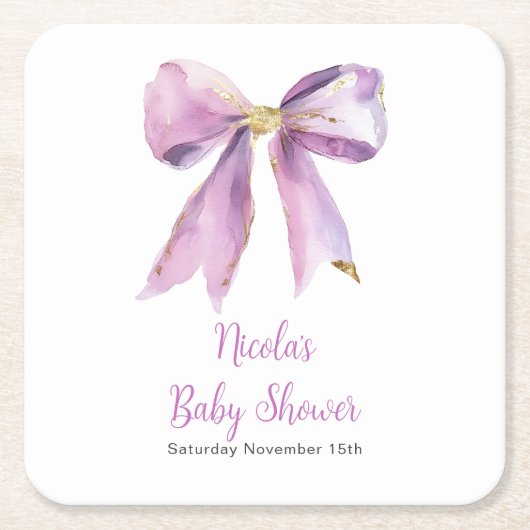 Purple Coquette Bow Baby Shower Kartonnen Onderzetters (Voorkant)
