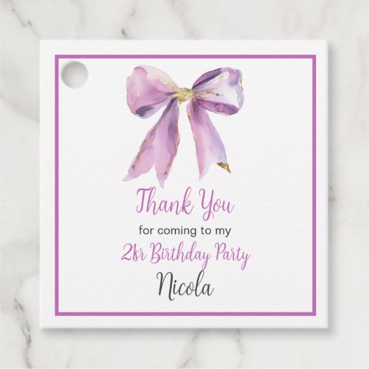 Purple Coquette Bow Birthday Bedankjes Labels (Voorkant)