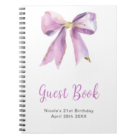 Purple Coquette Bow Birthday Party Guest Book Notitieboek (Voorkant)