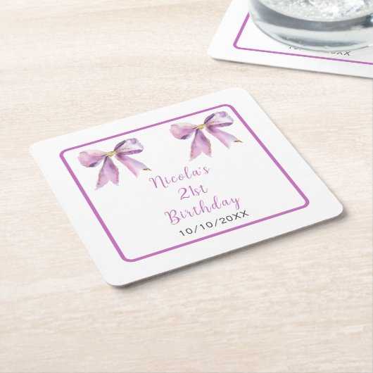 Purple Coquette Bow Birthday Party Kartonnen Onderzetters (Schuin)