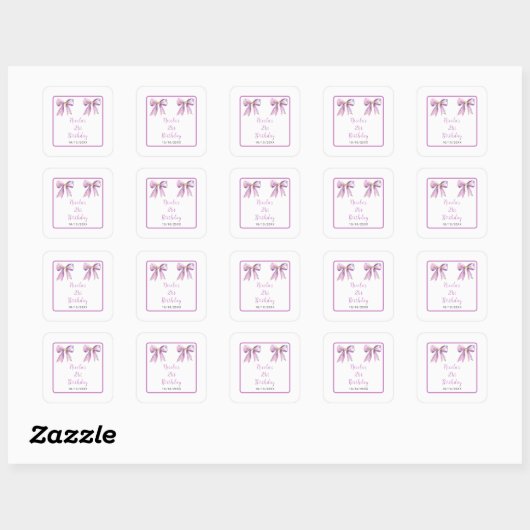 Purple Coquette Bow Birthday Party Vierkante Sticker (Vel)