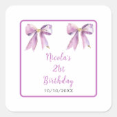 Purple Coquette Bow Birthday Party Vierkante Sticker (Voorkant)