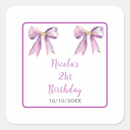 Purple Coquette Bow Birthday Party Vierkante Sticker