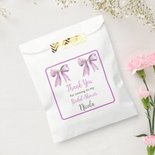 Purple Coquette Bow Bridal Shower Bedankzakje (Gezegeld)
