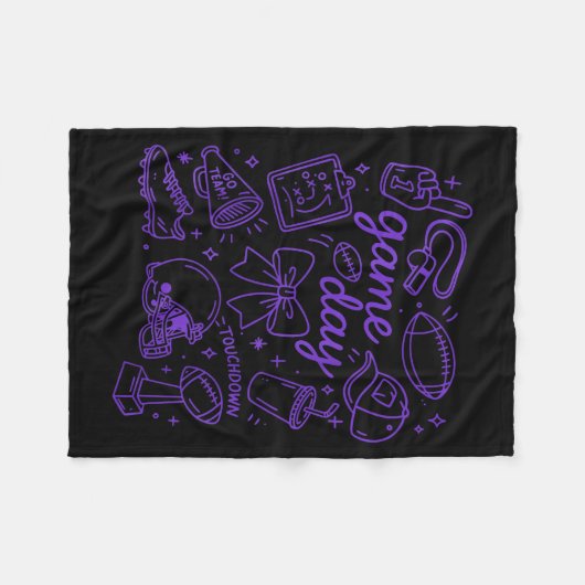 Purple Coquette Bow Cheer Game Day Doodle Touchdow Fleece Deken (Voorkant (Horizontaal))