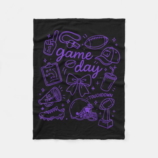 Purple Coquette Bow Cheer Game Day Doodle Touchdow Fleece Deken (Voorkant)