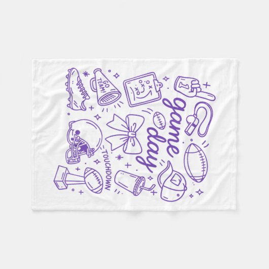 Purple Coquette Bow Cheer Game Day Doodle Touchdow Fleece Deken (Voorkant (Horizontaal))