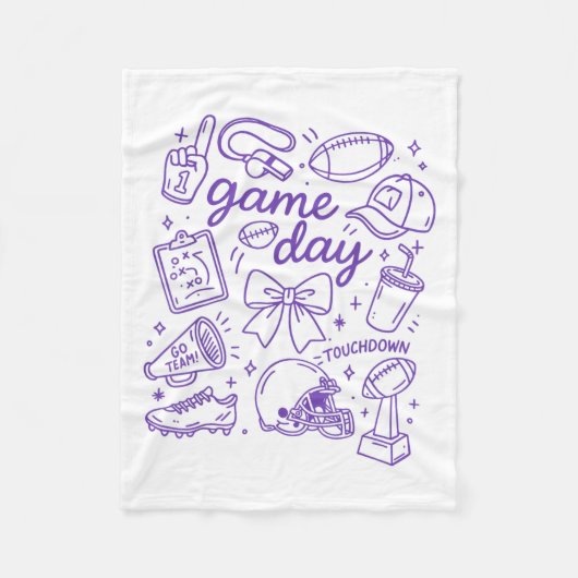 Purple Coquette Bow Cheer Game Day Doodle Touchdow Fleece Deken (Voorkant)