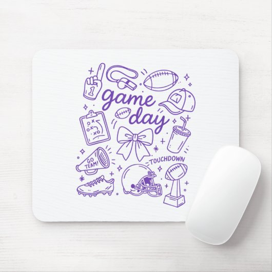Purple Coquette Bow Cheer Game Day Doodle Touchdow Muismat (Met muis)
