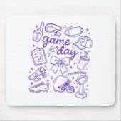 Purple Coquette Bow Cheer Game Day Doodle Touchdow Muismat (Voorkant)