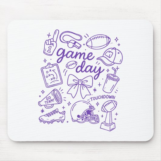 Purple Coquette Bow Cheer Game Day Doodle Touchdow Muismat (Voorkant)