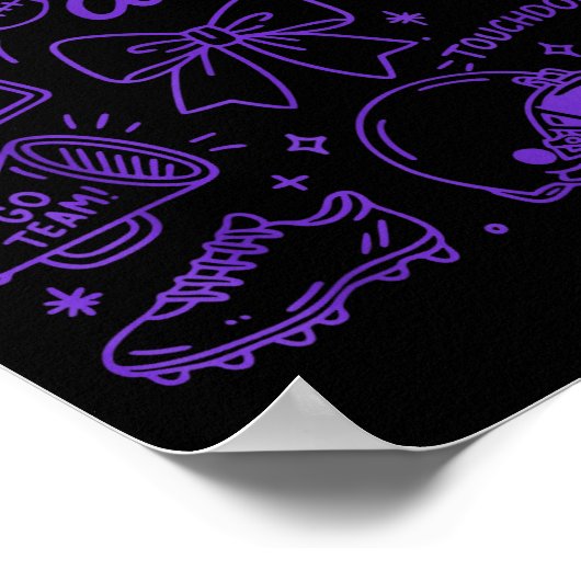 Purple Coquette Bow Cheer Game Day Doodle Touchdow Poster (Hoek)