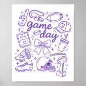 Purple Coquette Bow Cheer Game Day Doodle Touchdow Poster (Voorkant)
