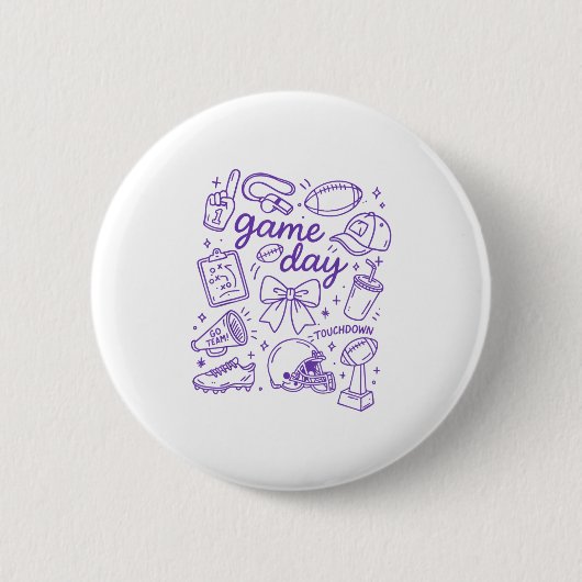 Purple Coquette Bow Cheer Game Day Doodle Touchdow Ronde Button 5,7 Cm (Voorkant)