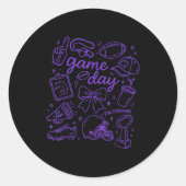 Purple Coquette Bow Cheer Game Day Doodle Touchdow Ronde Sticker (Voorkant)