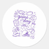 Purple Coquette Bow Cheer Game Day Doodle Touchdow Ronde Sticker (Voorkant)