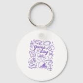 Purple Coquette Bow Cheer Game Day Doodle Touchdow Sleutelhanger (Voorkant)