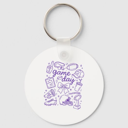 Purple Coquette Bow Cheer Game Day Doodle Touchdow Sleutelhanger (Voorkant)